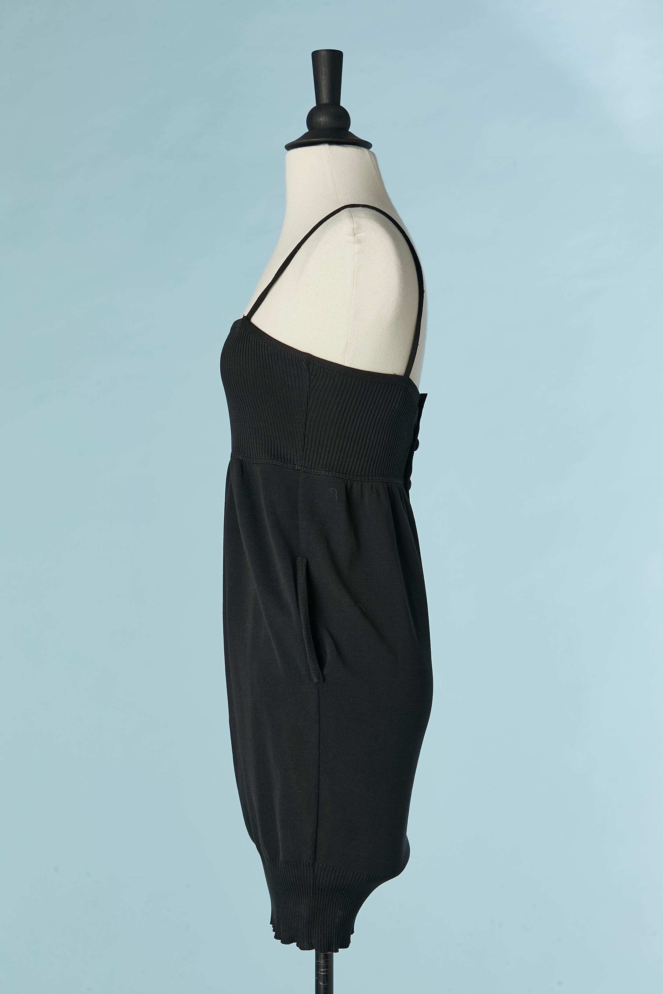 Women's Black rayon knit slip dress with branded buttons on the back CHANEL Boutique For Sale