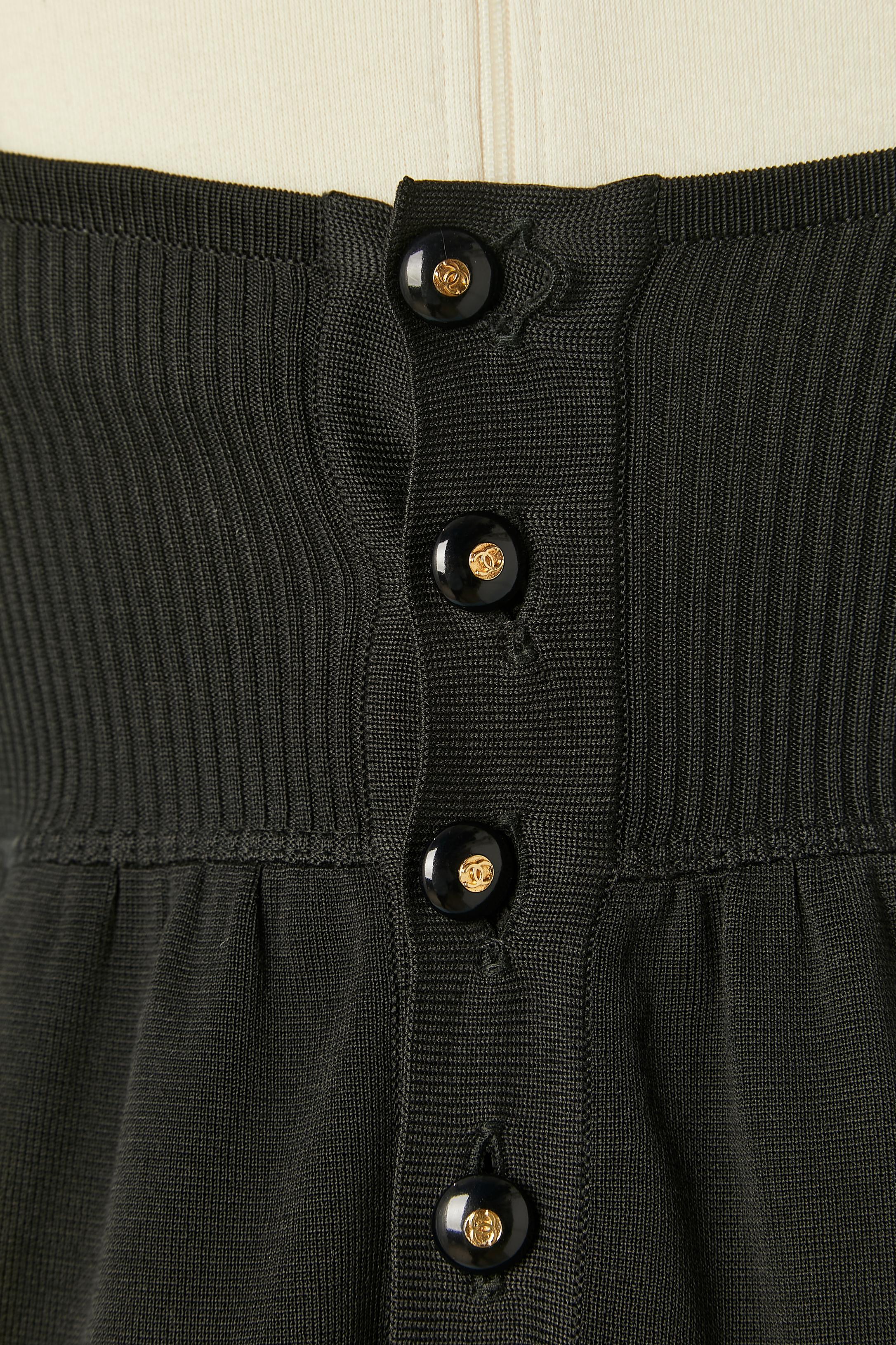 Black rayon knit slip dress with branded buttons on the back CHANEL Boutique For Sale 3