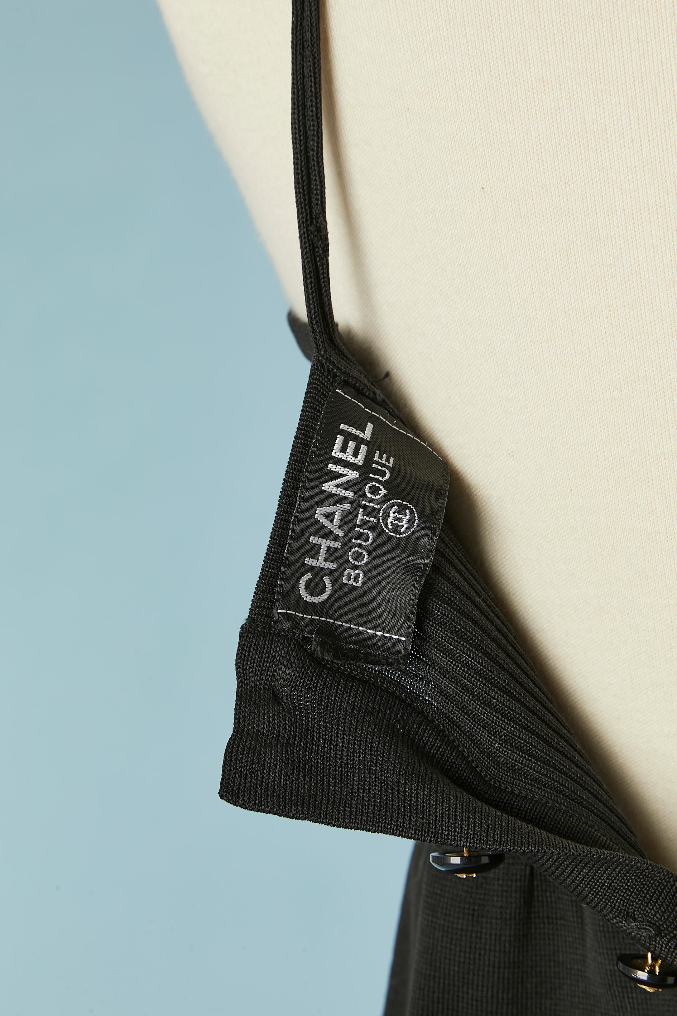 Black rayon knit slip dress with branded buttons on the back CHANEL Boutique For Sale 4
