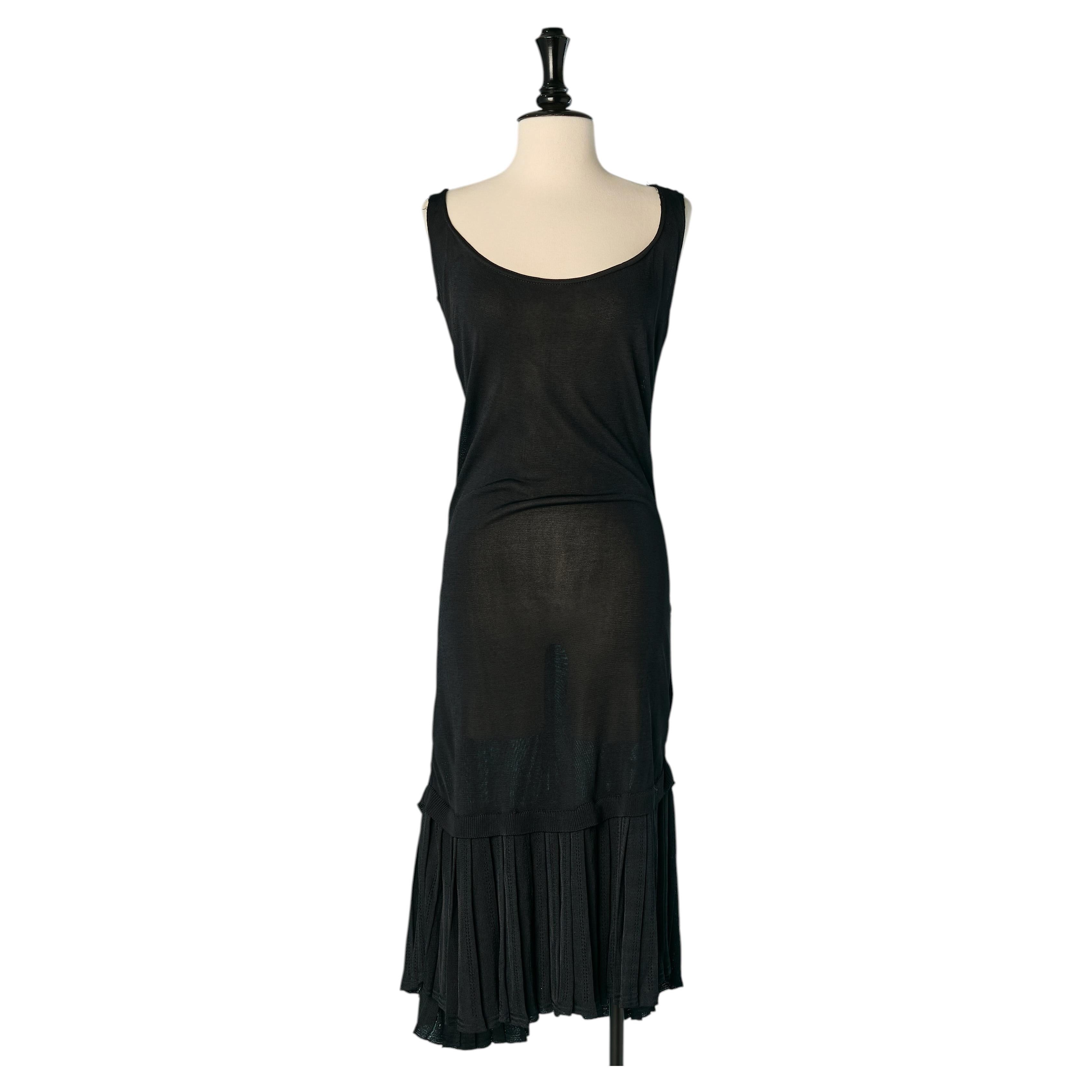 Black rayon sleeveless dress with pleats on the bottom ALAIA