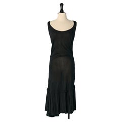Black rayon sleeveless dress with pleats on the bottom ALAIA