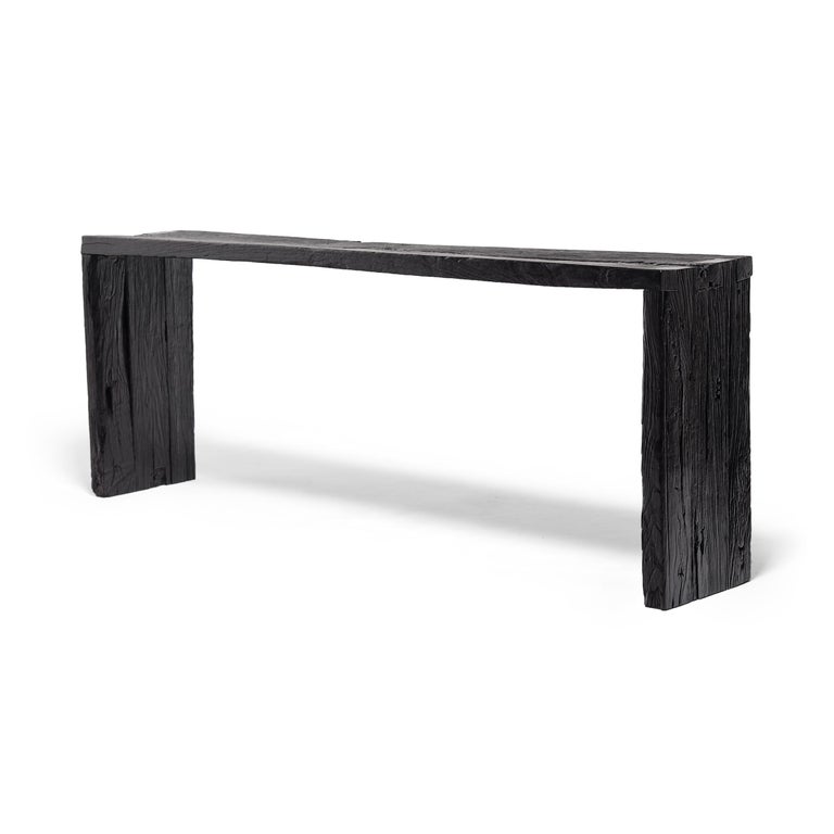 Black Reclaimed Elm Waterfall Console Table At 1stdibs Reclaimed Elm Waterfall Console Table, Reclaimed Black Wood Console Table