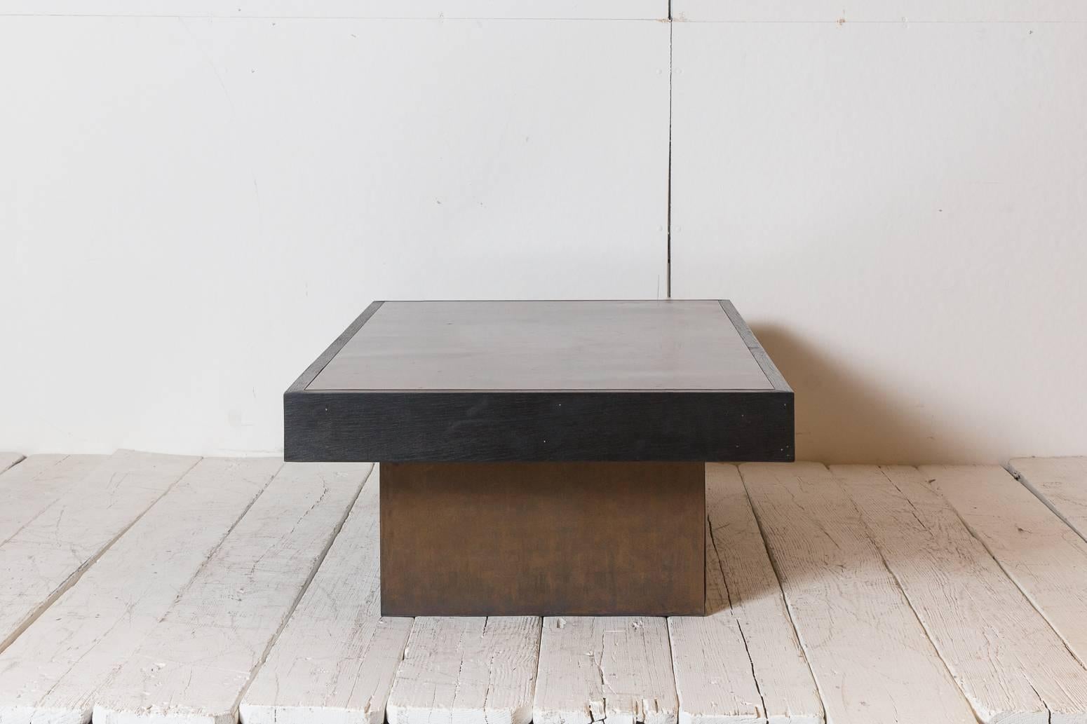 Black Rectangular Blocked Coffee Table with Copper Inlay In Distressed Condition In Los Angeles, CA