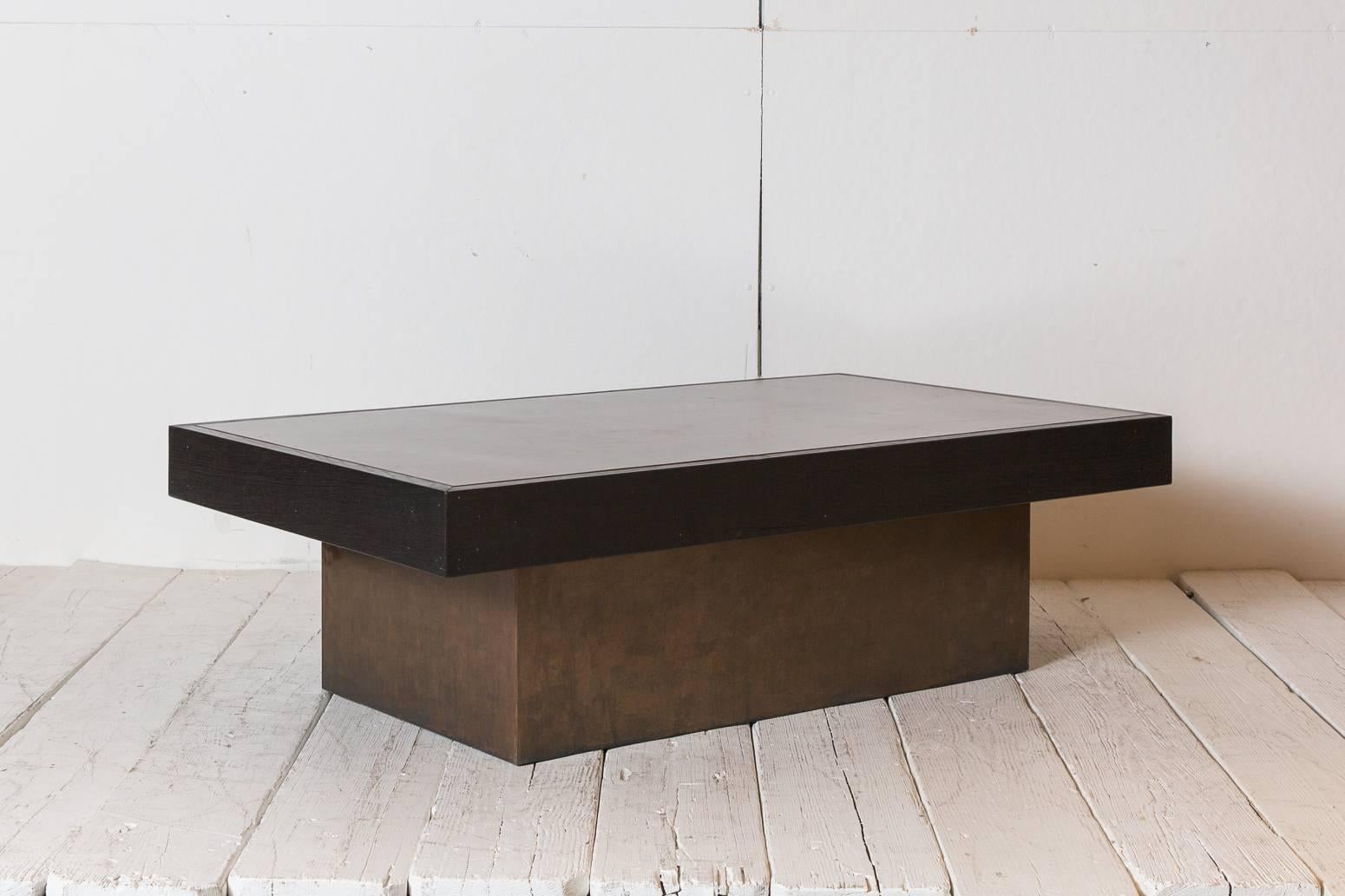 Mid-20th Century Black Rectangular Blocked Coffee Table with Copper Inlay