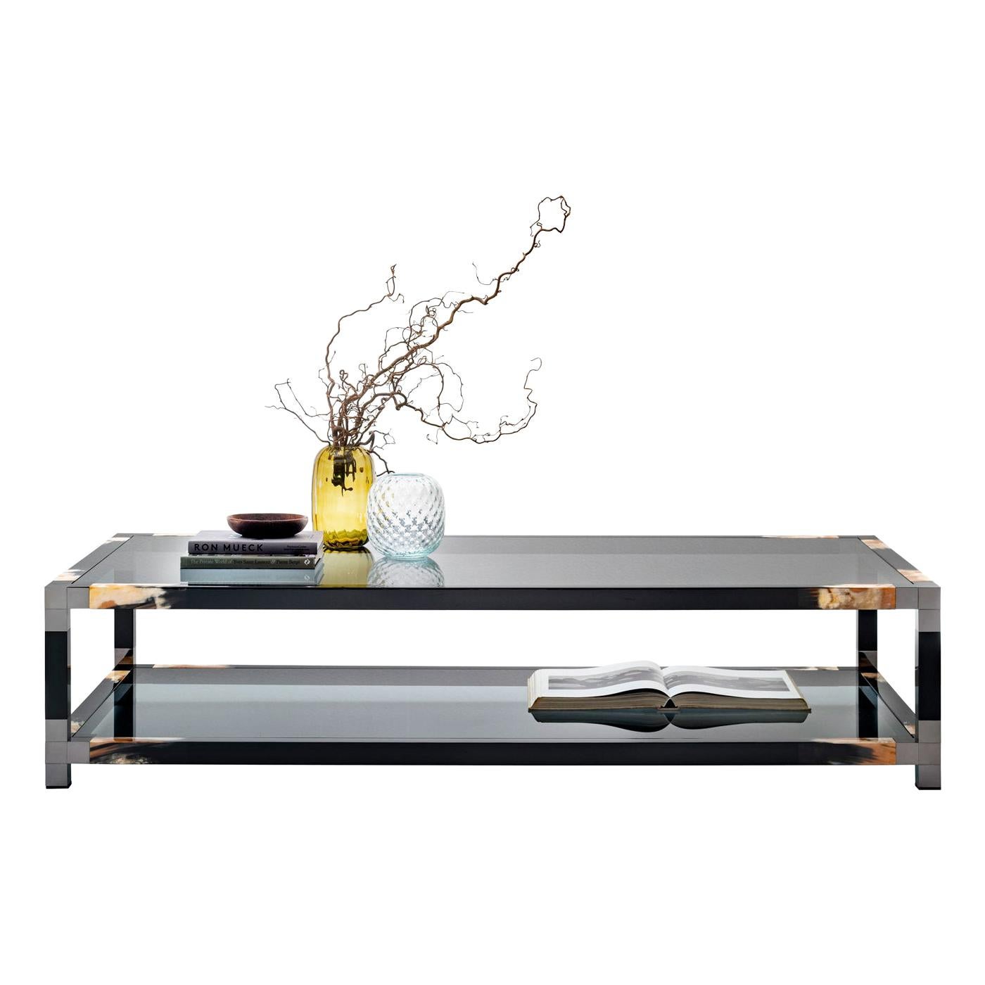 Vintage Rectangular Black Lacquer Coffee Table with Inset Nickel