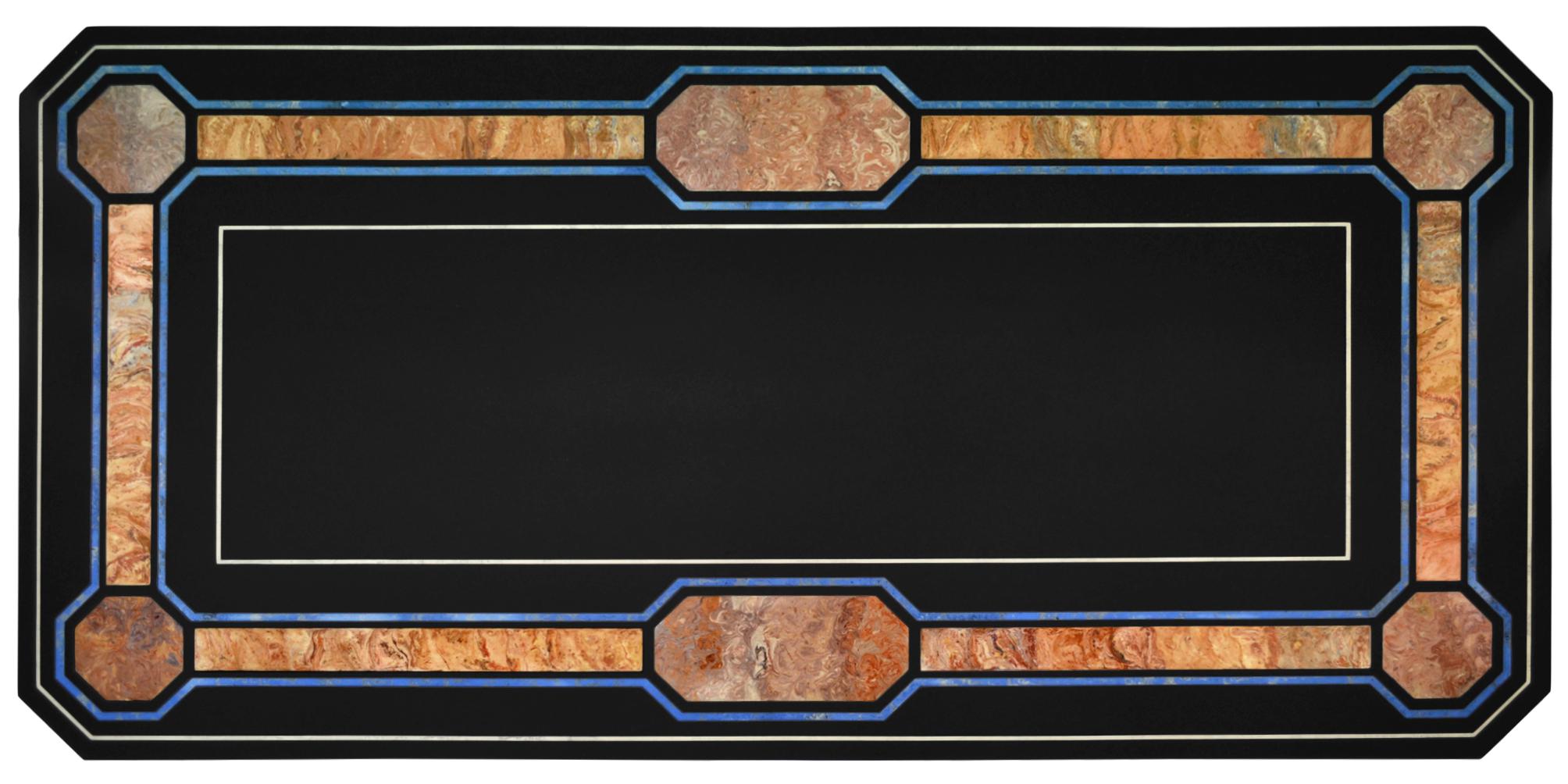 Moderne Table de salle à manger en ardoise noire et incrustation en scagliola faite à la main en Italie par Cupioli en vente