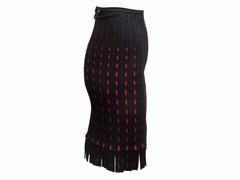 Black & Red Alaia Fringe-Trimmed Knit Bodycon Skirt Size IT 36