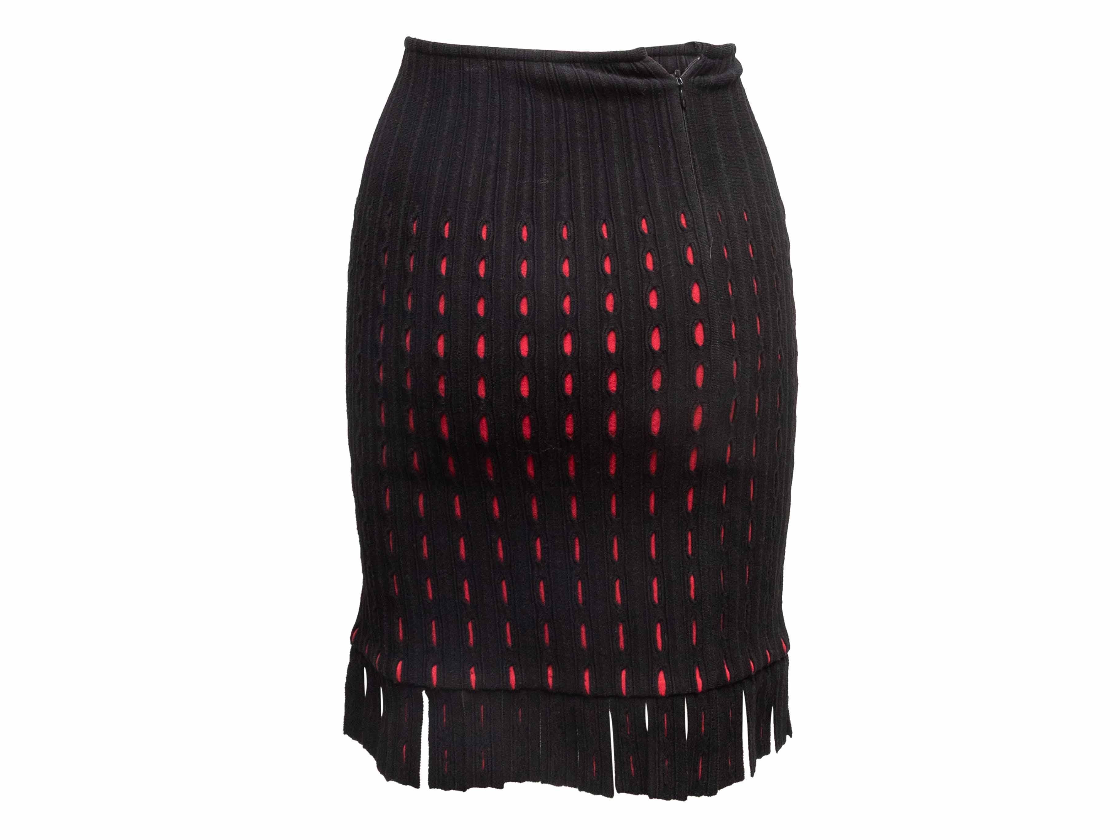 Noir Alaia Black & Red Fringe-Trimmed Bodycon Skirt Size IT 36 en vente