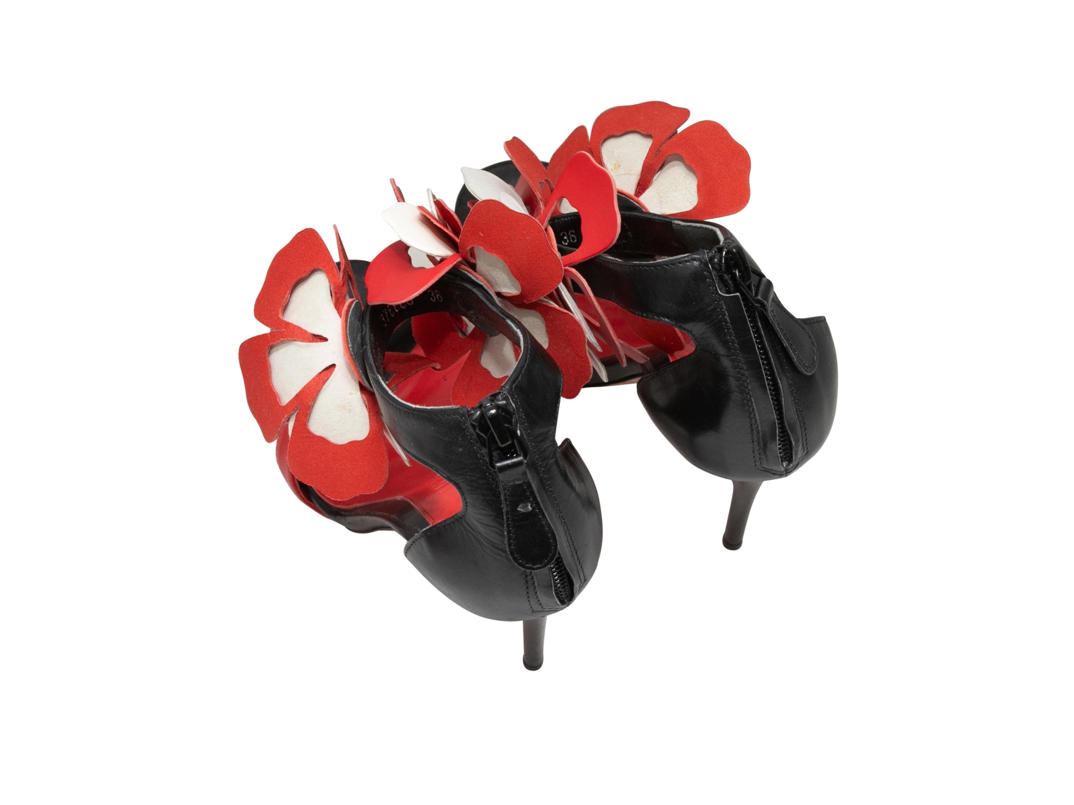 Brown Black & Red Alexander McQueen Flower-Embellished Heeled Sandals Size 36 For Sale