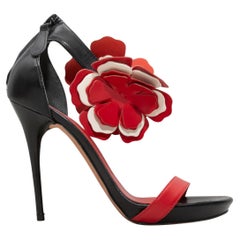 Black & Red Alexander McQueen Flower-Embellished Heeled Sandals Size 36