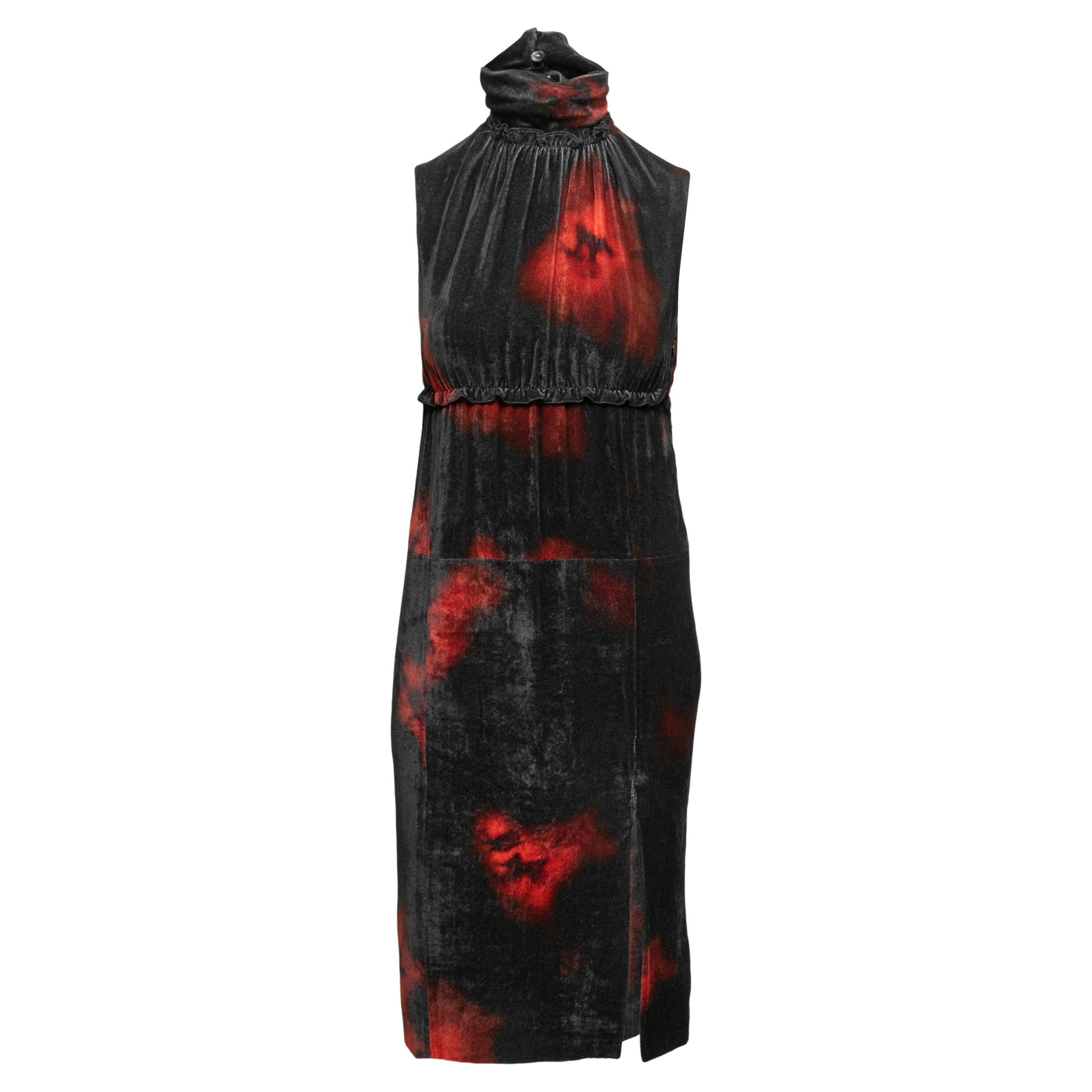 Black & Red Altuzarra Indira Velvet Tie-Dye Dress For Sale