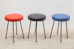 Black, Red and Blue Seats Low Bar Stools, 1950s France