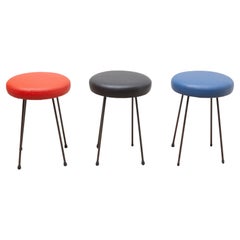 Black, Red and Blue Seats Low Bar Stools, 1950s France
