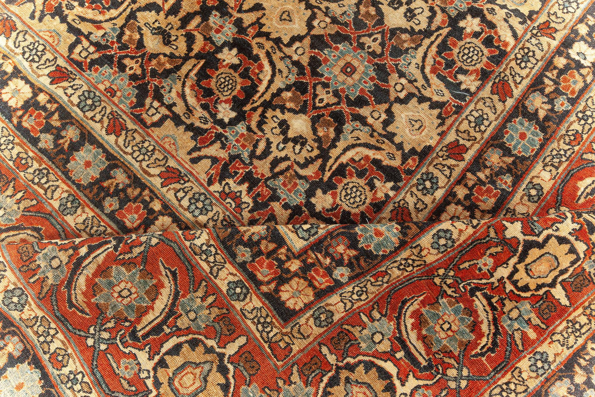 Hand-Knotted Antique Kirman Handmade Wool Rug For Sale