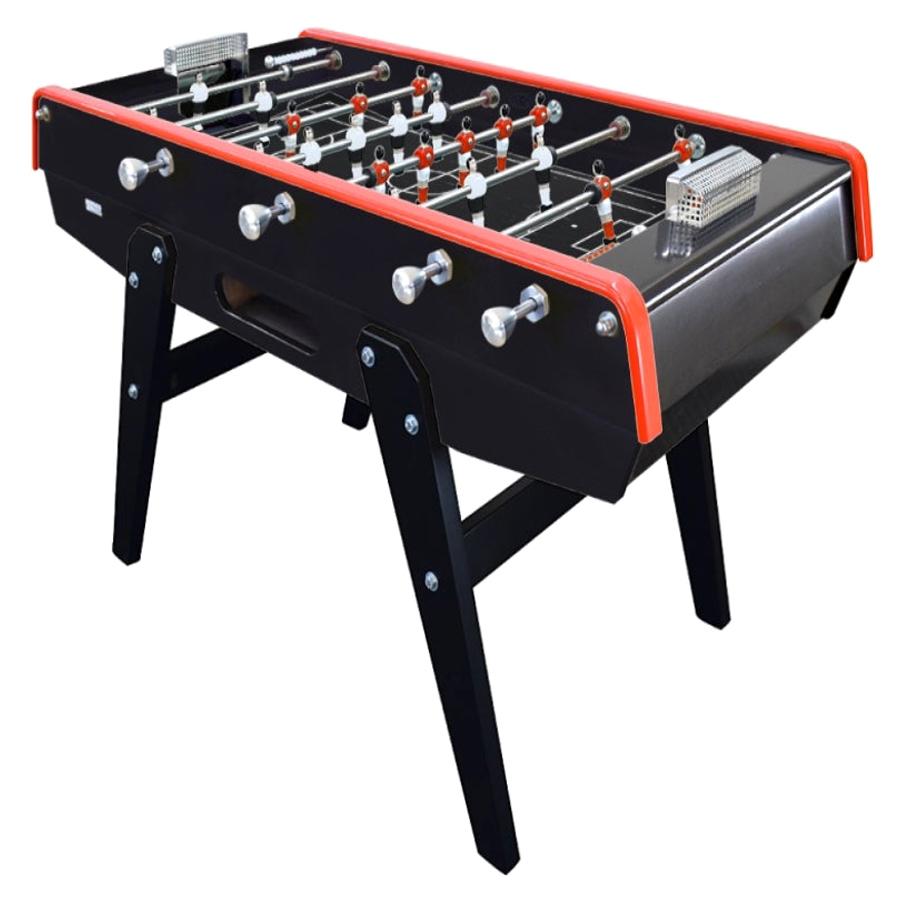 Black and Red Beechwood Foosball Table with Aluminium Handles, Made in France