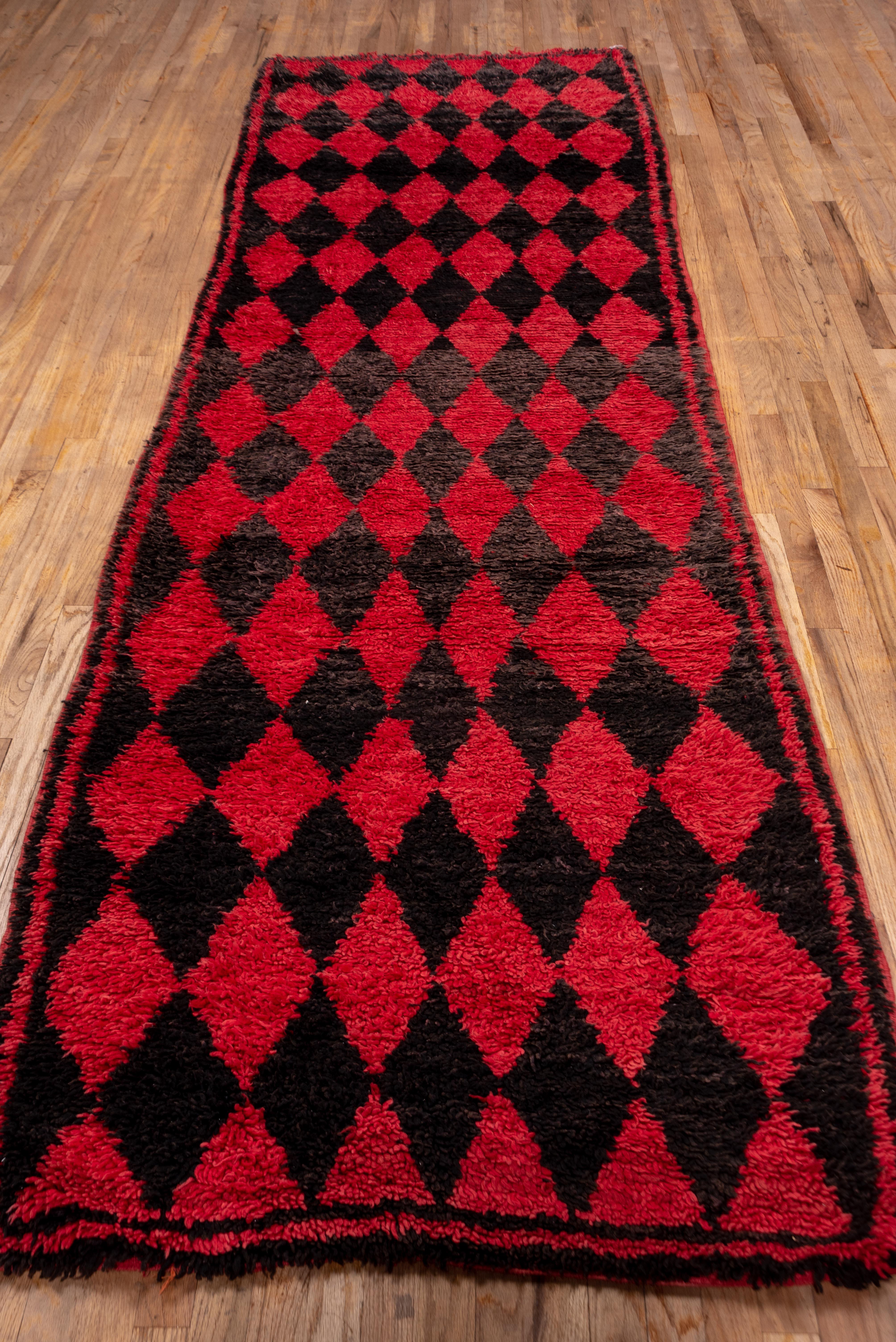 Black and red diamond tribal wool rug - made in Morocco