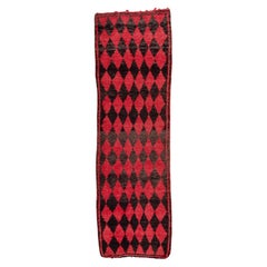 Antique Black Red Checkered Diamond Moroccan Long Run - Tribal
