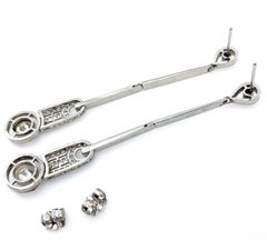 Black and Red Enamel Extra-Long Diamond Post Dangle Earrings in Platinum
