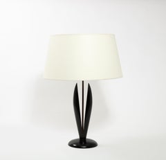 Black & Red Lacquer Abstract Clam Table Lamp, France 1960's