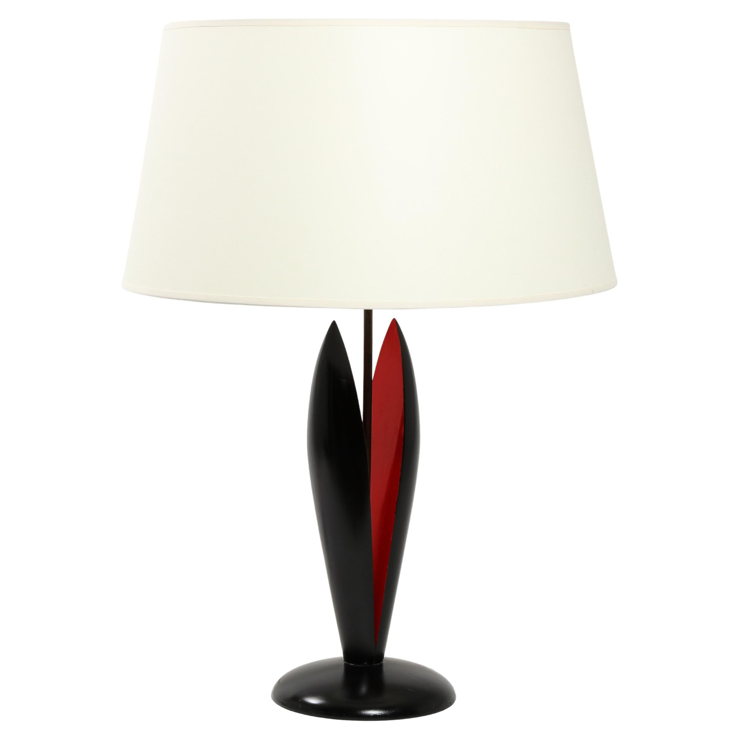 Black & Red Lacquer Abstract Clam Table Lamp, France 1960's  For Sale