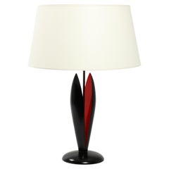 Vintage Black & Red Lacquer Abstract Clam Table Lamp, France 1960's 