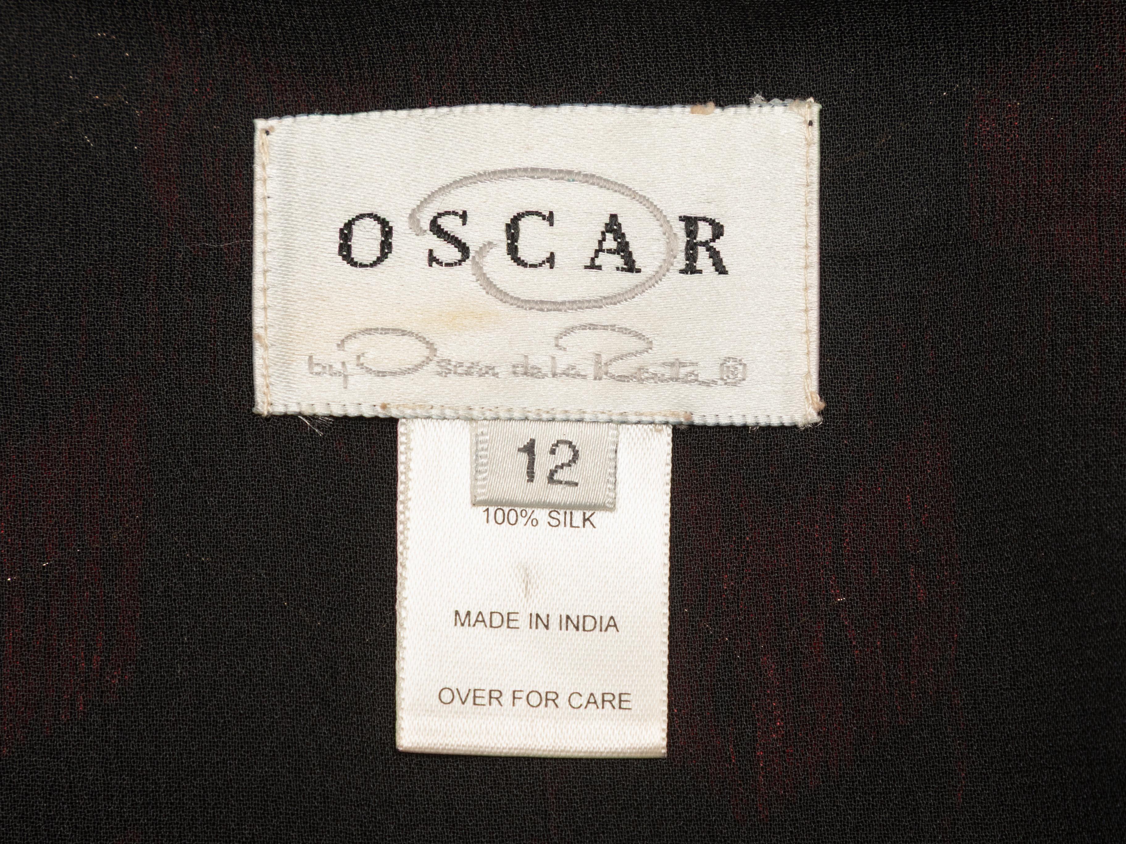 Oscar De La Renta Knielanger Rock aus Seide mit Perlen in Schwarz und Rot, Größe US 12 für Damen oder Herren im Angebot