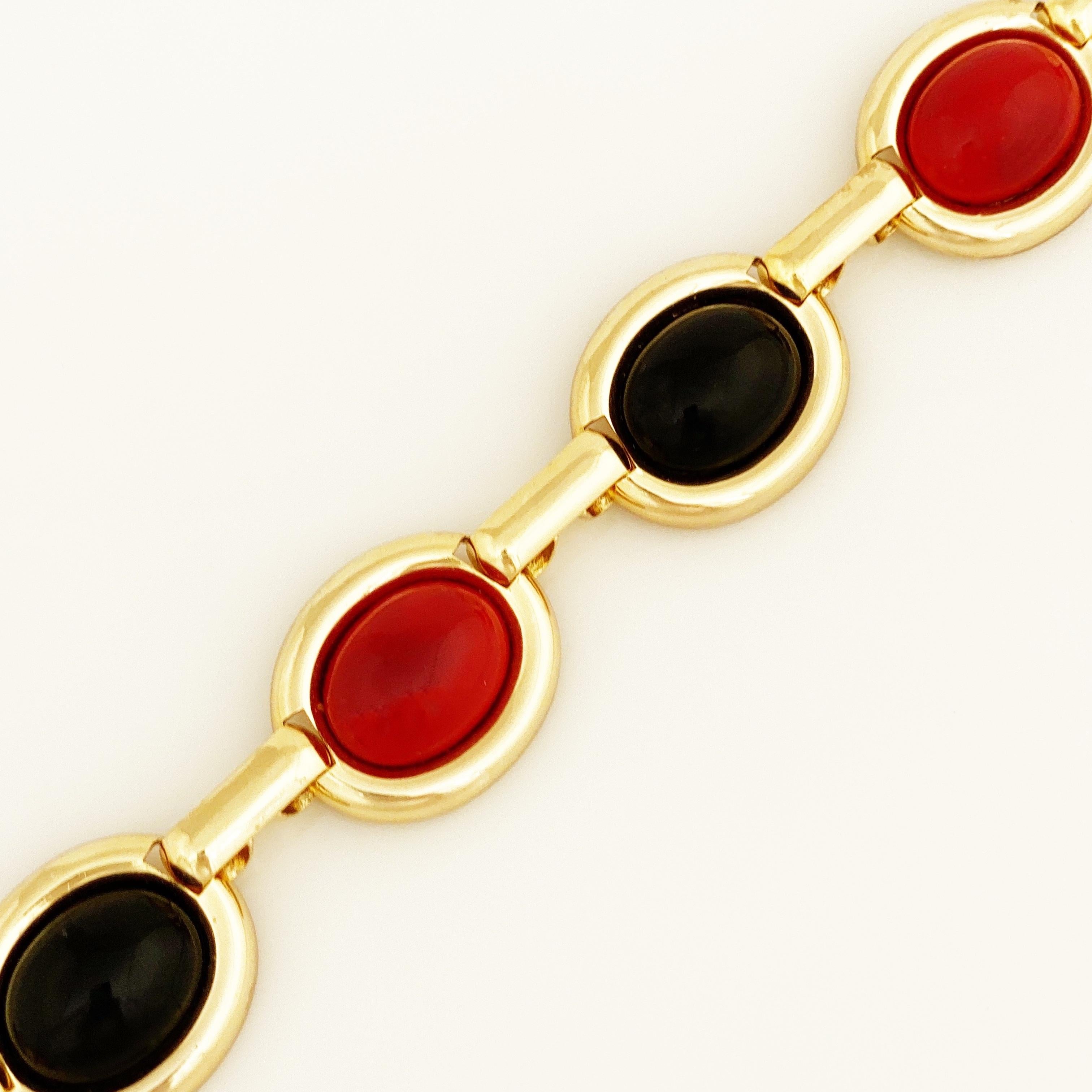 Black & Red Oval Cabochon Link Choker Necklace by Christian Dior, 1980s In Good Condition In McKinney, TX