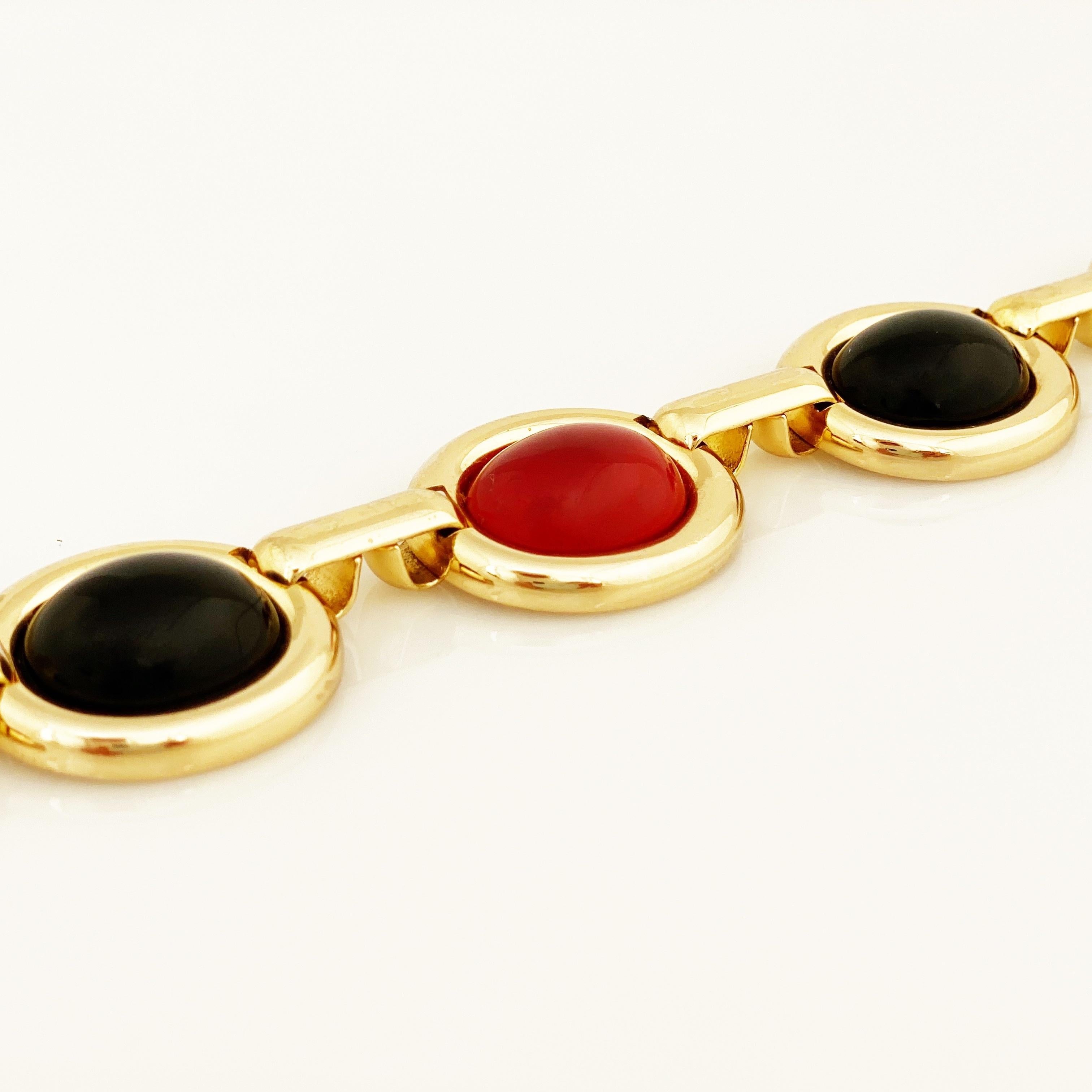 Women's Black & Red Oval Cabochon Link Choker Necklace by Christian Dior, 1980s