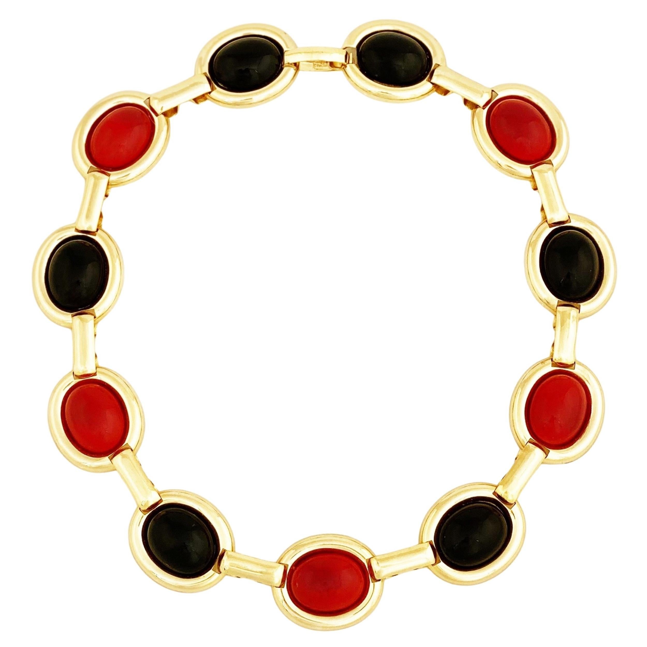 Black & Red Oval Cabochon Link Choker Necklace by Christian Dior, 1980s