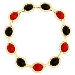 Black & Red Oval Cabochon Link Choker Necklace by Christian Dior, 1980s