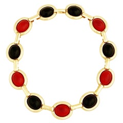 Black & Red Oval Cabochon Link Choker Necklace by Christian Dior, 1980s