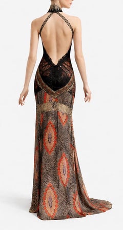 Black & Red Silk Lamé Antique & Metallic Lace Gown