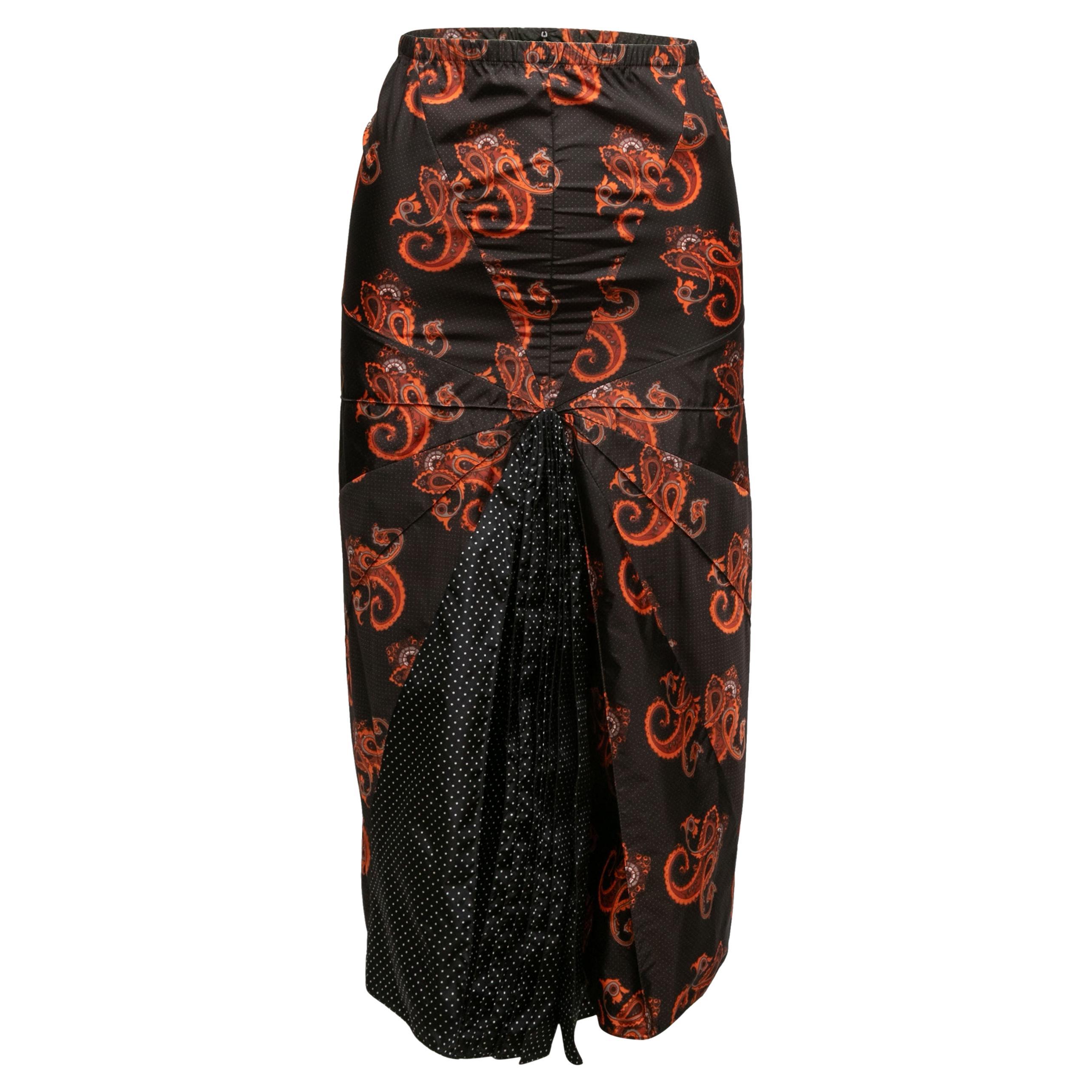 Black & Red Vetement Paisley & Polka Dot Print Nylon Skirt Size US XS For Sale