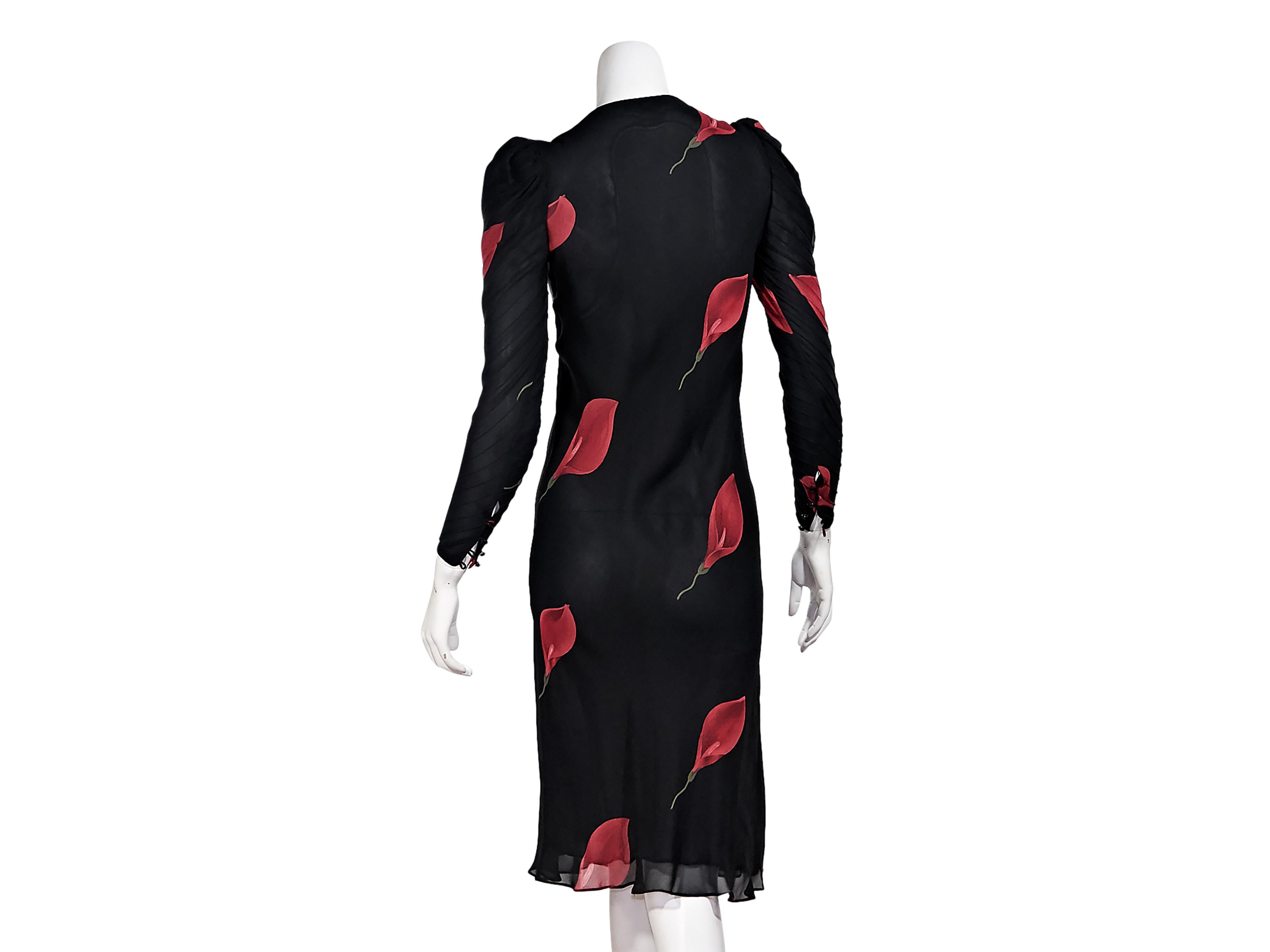 Black & Red Vintage Judy Hornby Couture Floral Dress In Good Condition In New York, NY