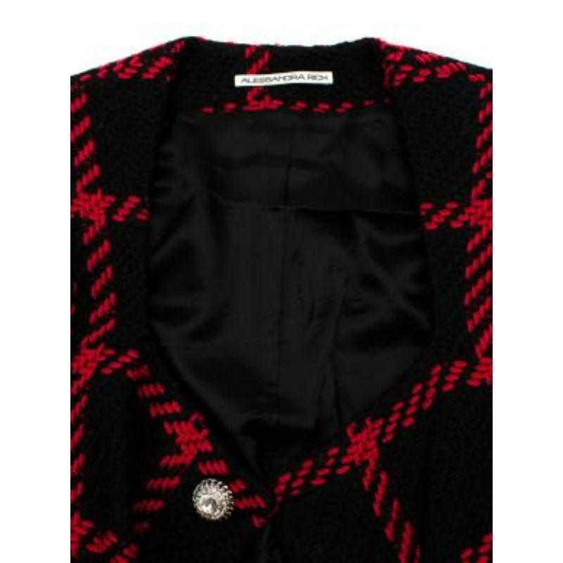Black & red windowpane check boucle jacket & skirt For Sale 4