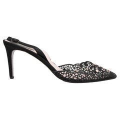 Schwarze Rene Caovilla Slingbacks aus Guipure-Spitze und Wildleder mit Verzierungen in Schwarz, Größe 40,5