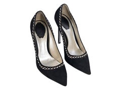 Black Rene Caovilla Embellished Suede Pumps