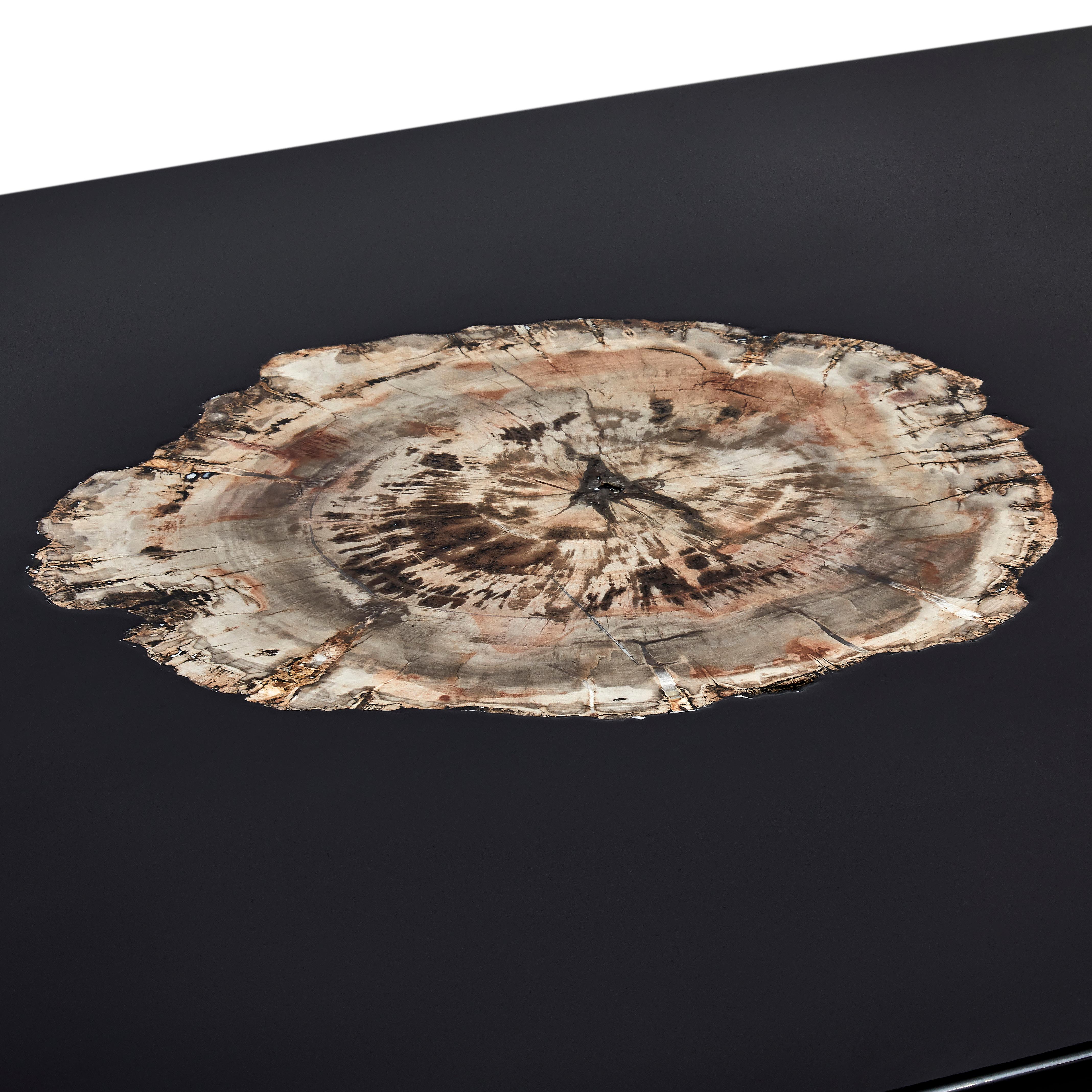 Mid-Century Modern Table basse en résine noire et agate par Ado Chale en vente