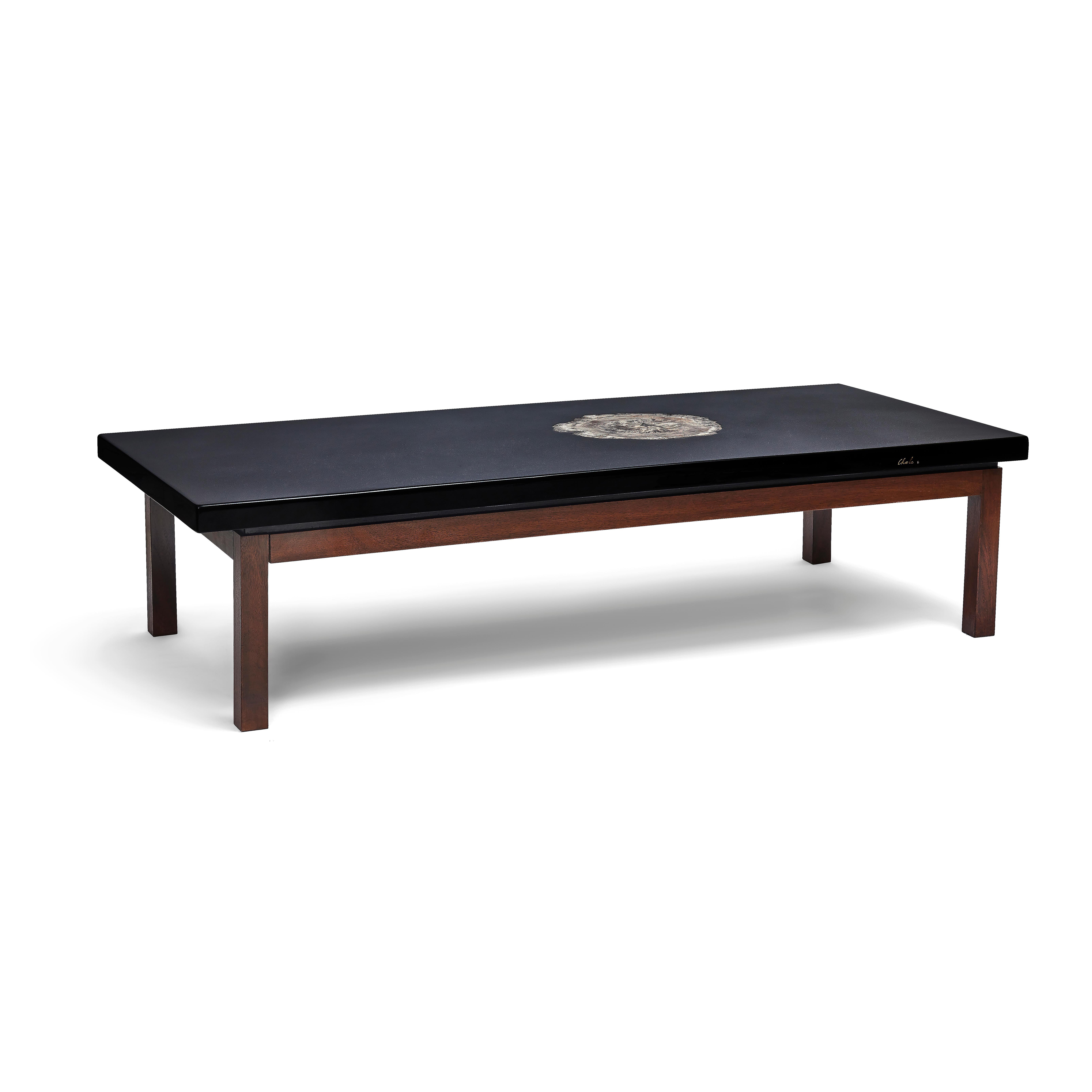 Belgian Black Resin and Agate Coffee Table by Ado Chale For Sale