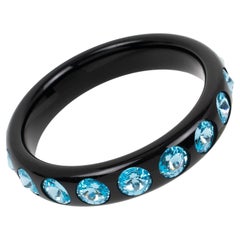 Black Resin Bracelet Bangle with Baby Blue Crystal Rhinestones