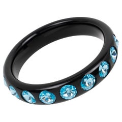 Black Resin Bracelet Bangle with Baby Blue Crystal Rhinestones