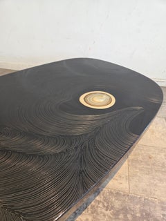 Black Resin Engraved Coffee Table, Jean Claude Dresse, Belgium, 1980's