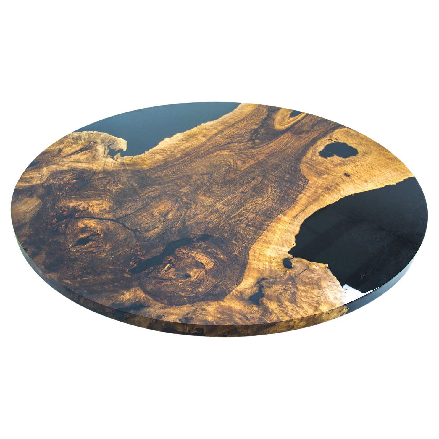 Tavolo rotondo in resina nera Wood personalizzabile - Tavolo da pranzo rotondo