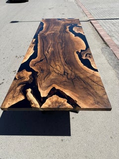 Black Resin Walnut Wood Dining Room Table - Custom Wooden Table