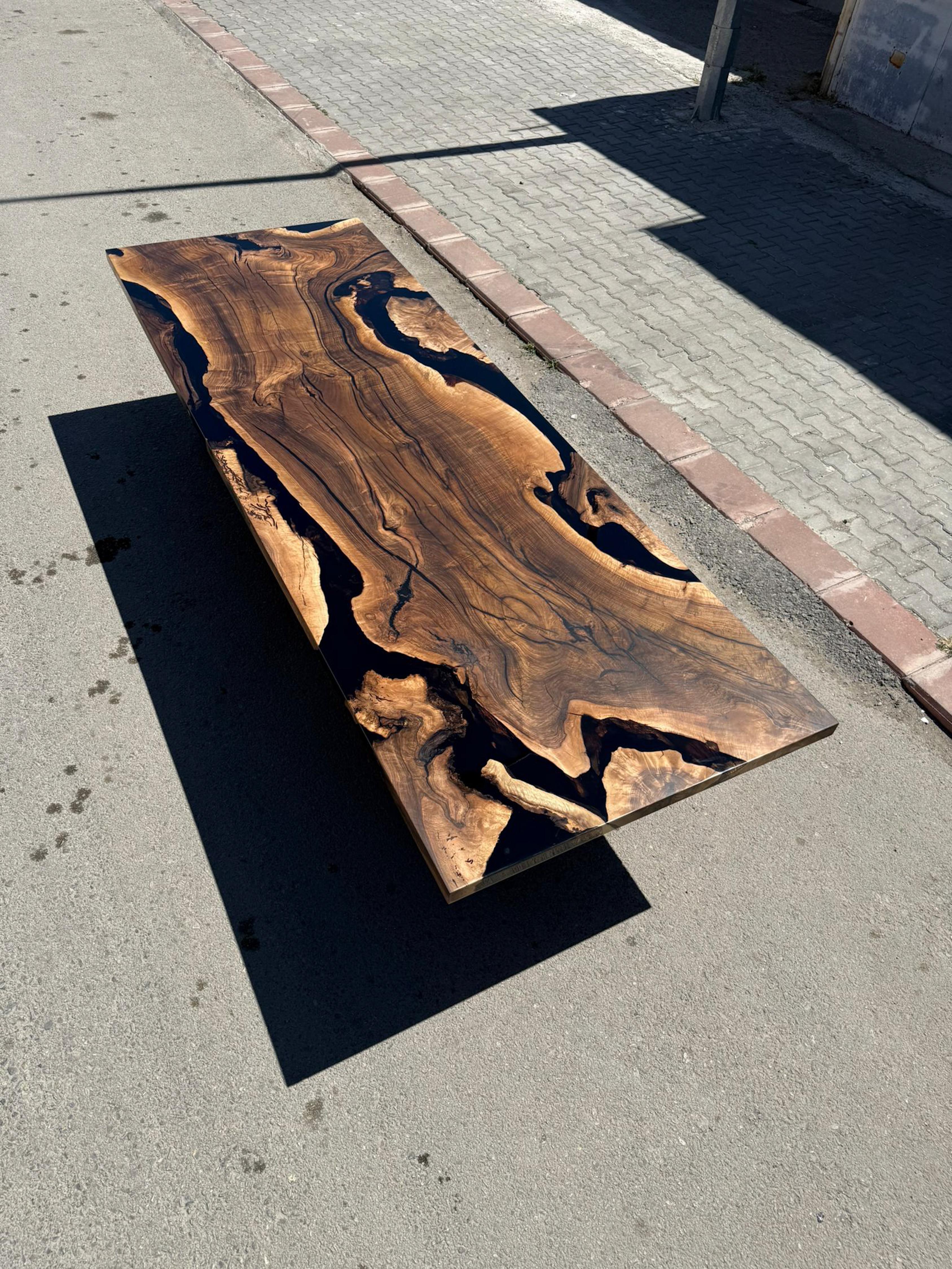 Turkish Black Resin Walnut Wood Dining Room Table - Custom Wooden Table For Sale