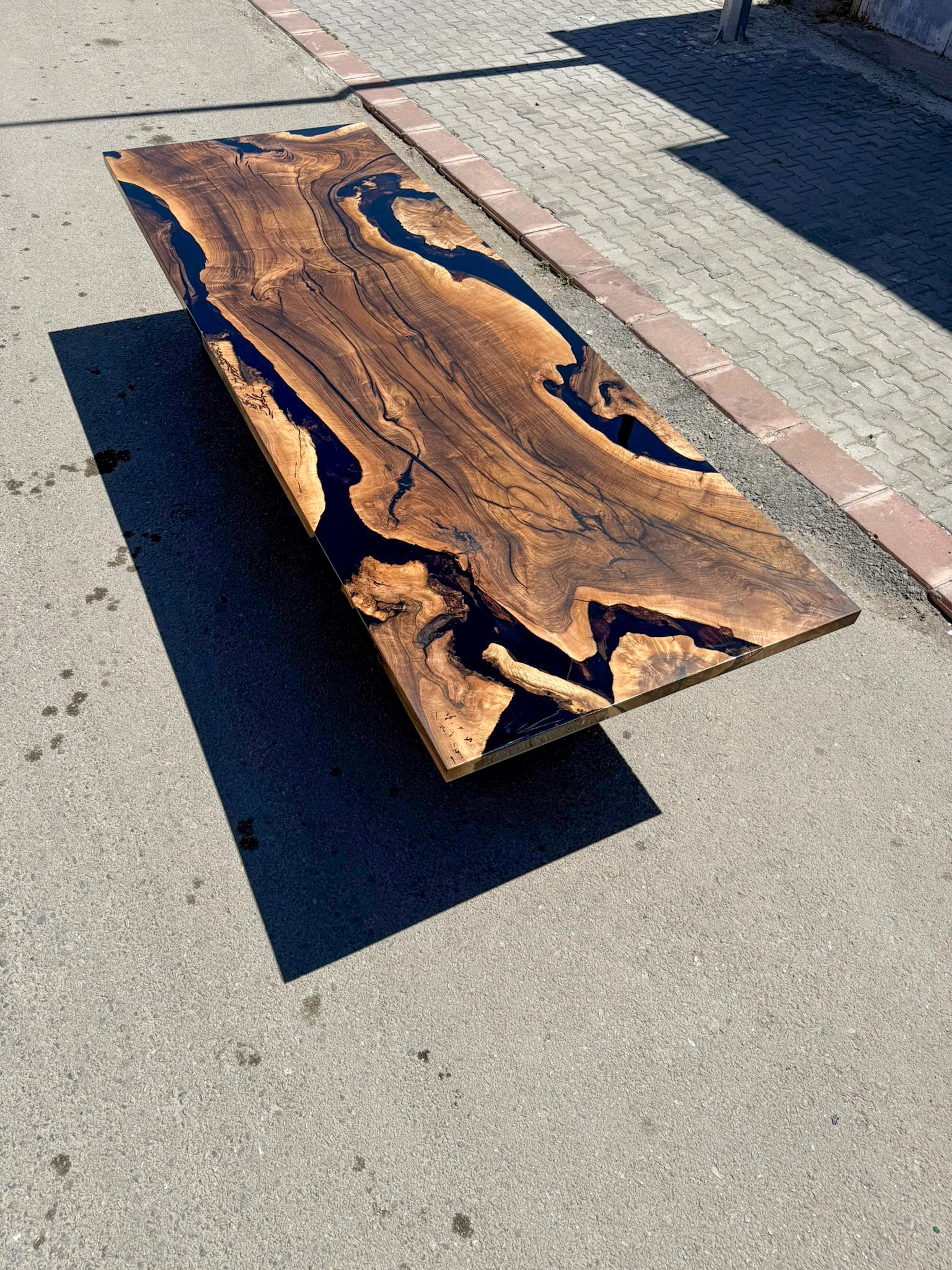 Epoxy Resin Black Resin Walnut Wood Dining Room Table - Custom Wooden Table For Sale