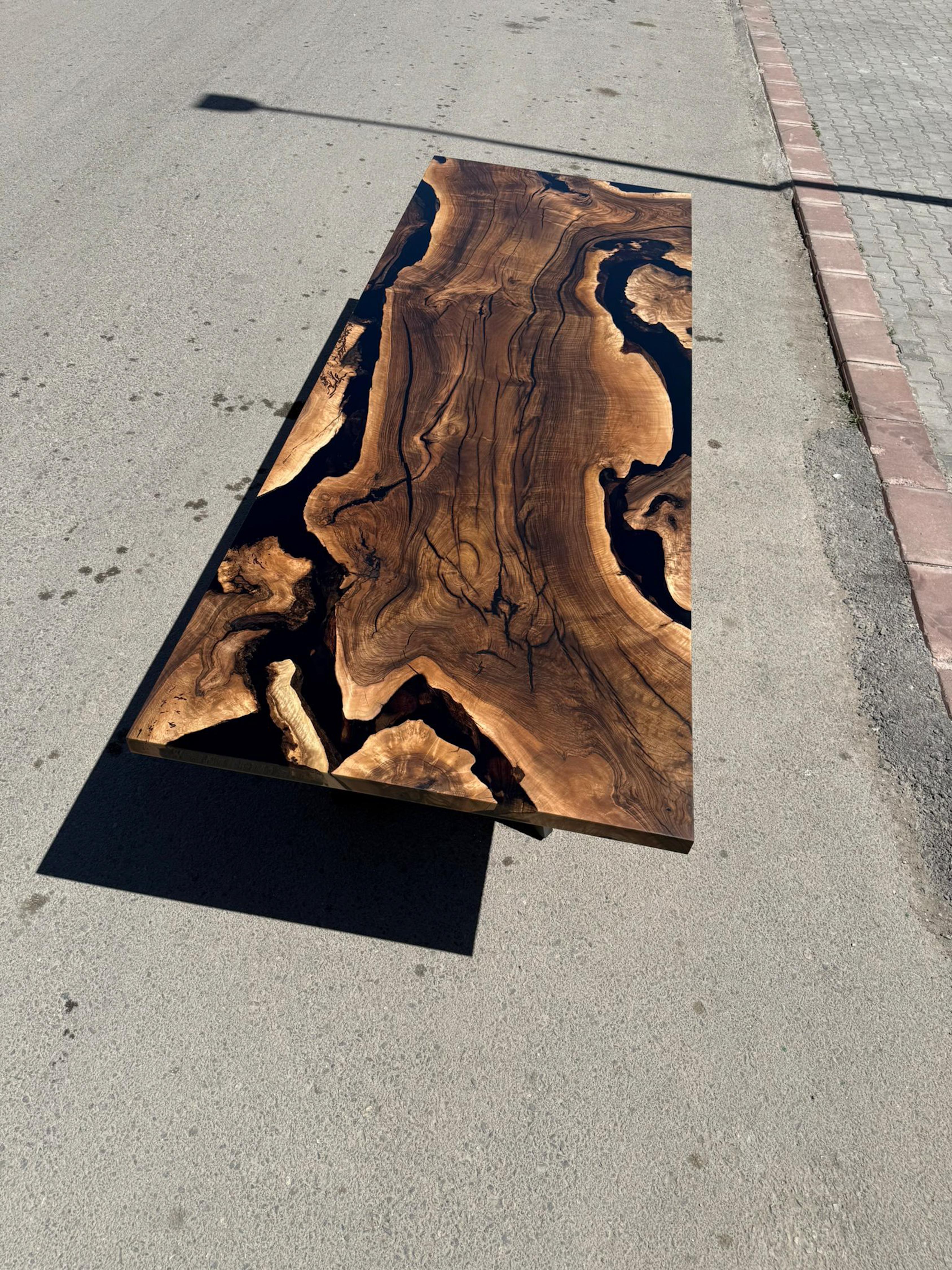 Black Resin Walnut Wood Dining Room Table - Custom Wooden Table For Sale 1