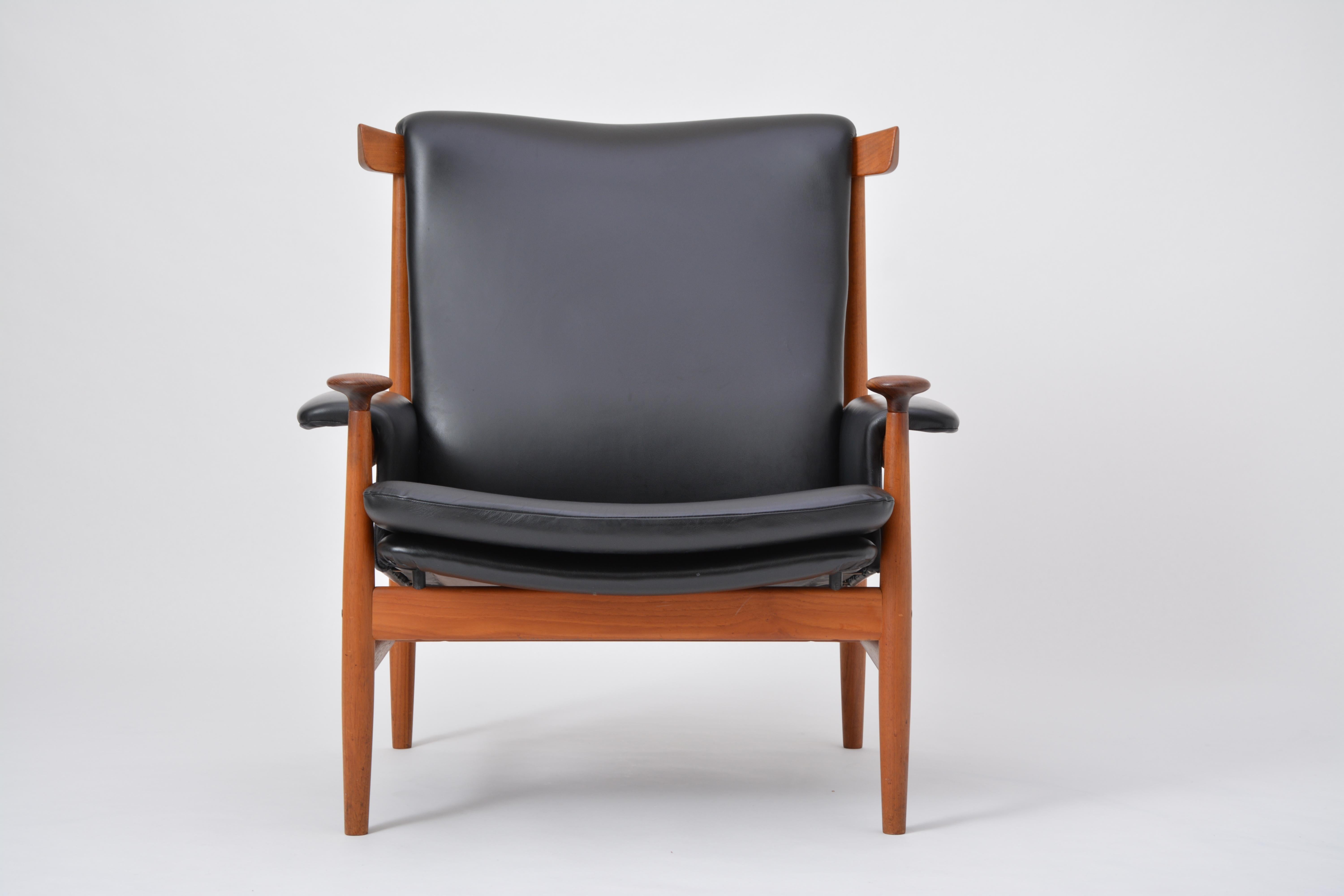 Black Reupholstered Bwana Model 152 Lounge Chair by Finn Juhl for France & Son In Good Condition In Berlin, DE