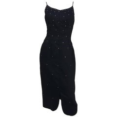 Schwarzes Cocktailkleid mit Strasssteinen, 1960er Jahre