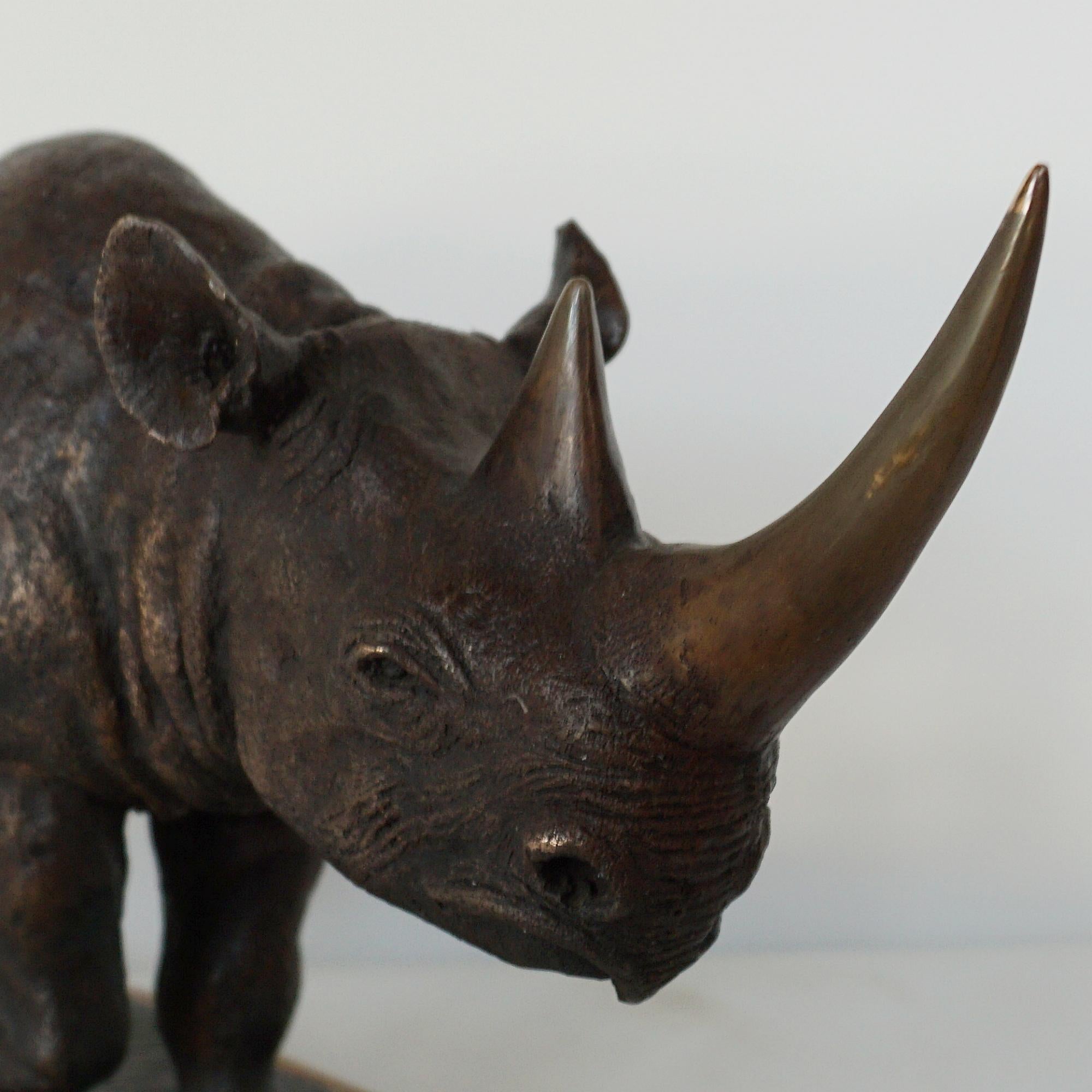 'Black Rhino' A late 20th Century Bronze Sculpture by Denis Mathews 5